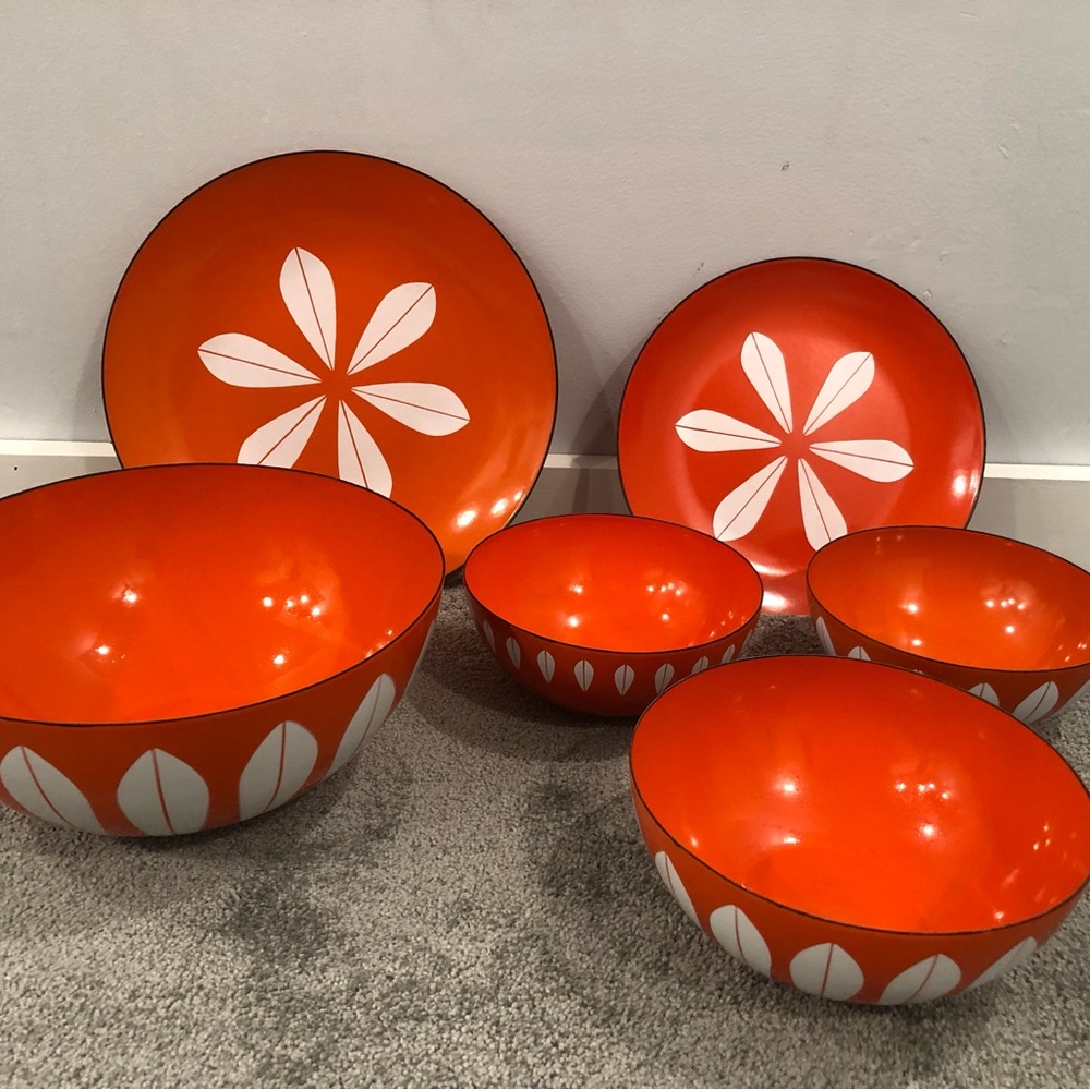 Cathrineholm Norway Orange & White Lotus Enamelware 6 piece set